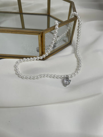 Collana perle con cuore base silver